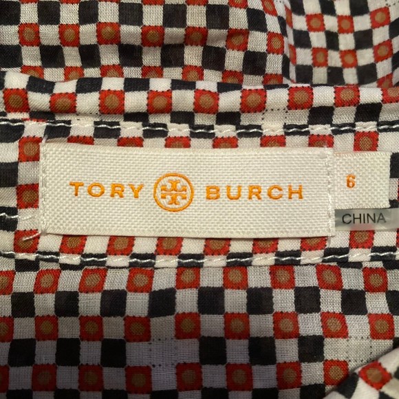 TORY BURCH womans size 6 Brigitte 100% cotton orange blue check button top - Picture 11 of 12